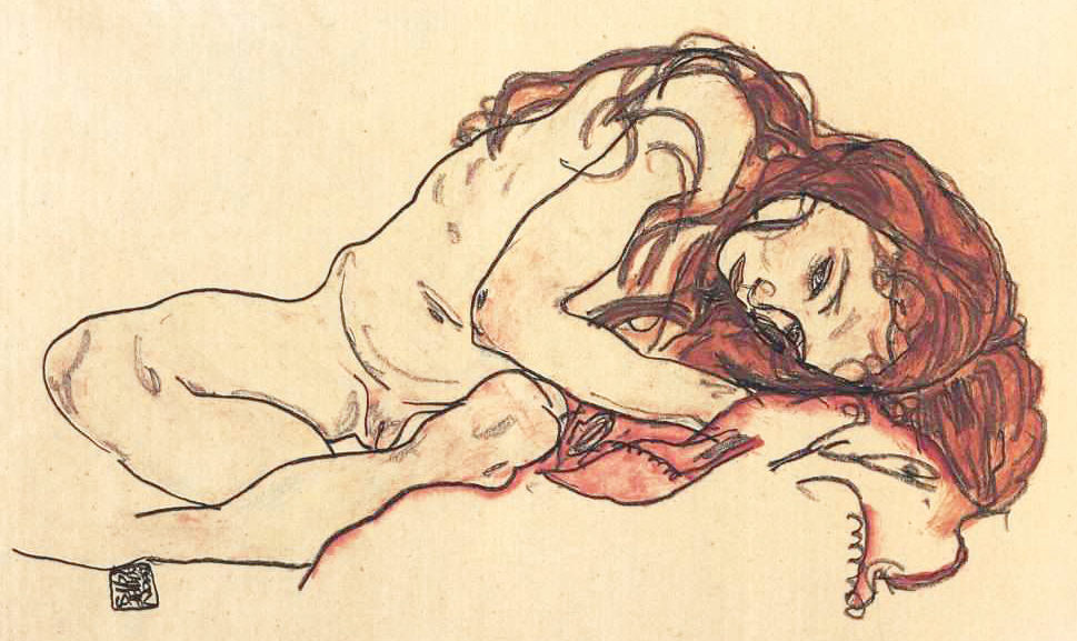 Egon Schiele, ragazza nuda accovacciata.