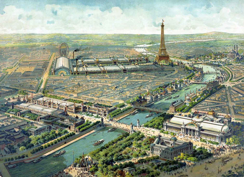 Vista panoramica dell'esposizione universale di Parigi, 1900.