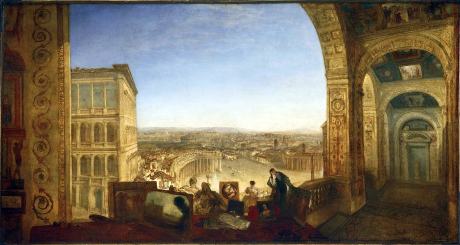 Rome, from the Vatican. Raffaelle, Accompanied by La Fornarina, Preparing his Pictures for the Decoration of the Loggia exhibited 1820 by Joseph Mallord William Turner 1775-1851