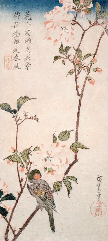 utagawa-hiroshige-aronia-e-ciuffolotto-1832-circa