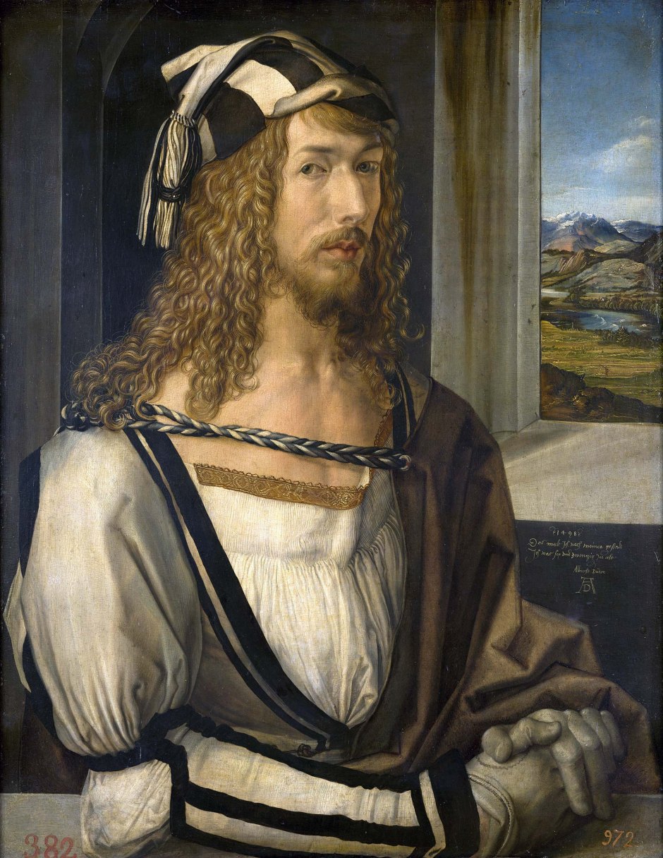 Albrecht_Dürer, autoritratto con guanti, 1498