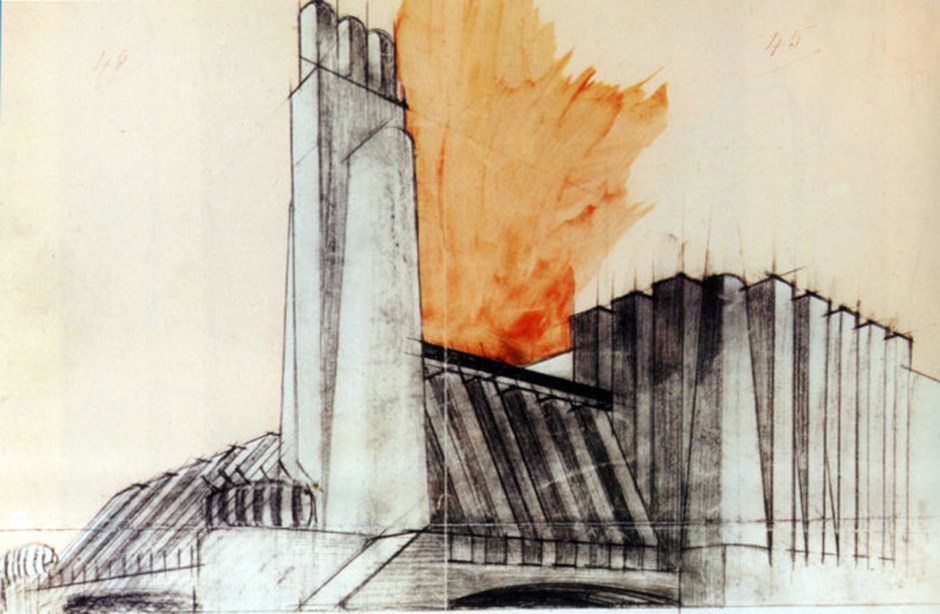 Antonio Sant_Elia, Edificio industriale con torre angolare, 1913
