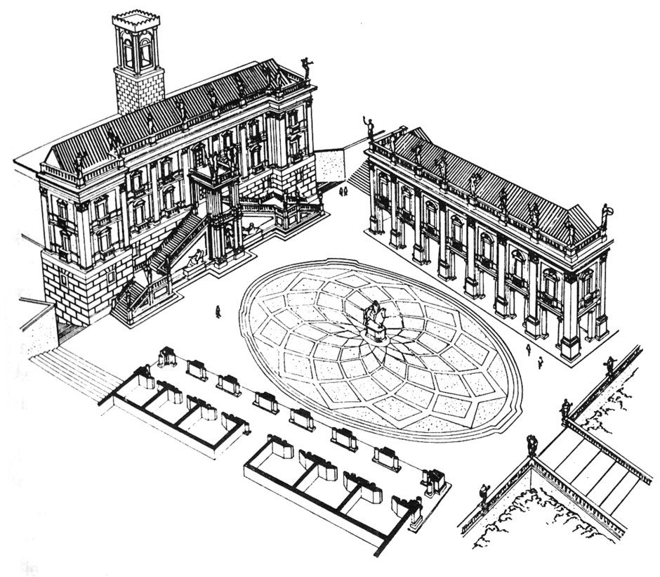 Schema del progetto di Piazza del Campidoglio di Michelangelo Buonarroti
