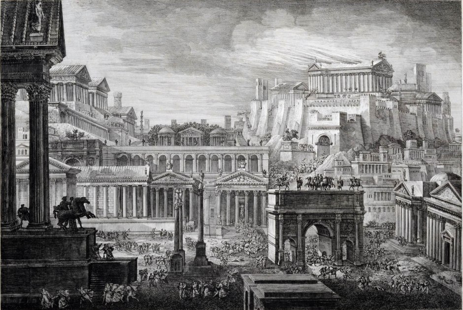 Luigi Rossini, Parte del Foro Romano e del Monte Capitolino col Tempio di Giove, 1829