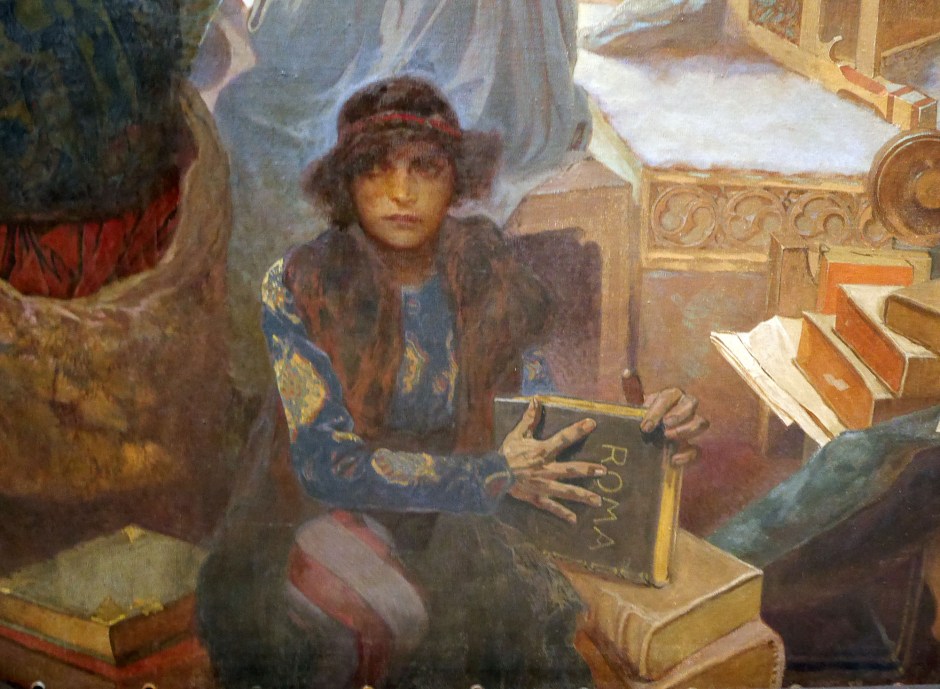 13 Il re hussita Jiri di Podebrad Alfons Mucha l'incoronazione dello zar serbo Stepan Dusan dett