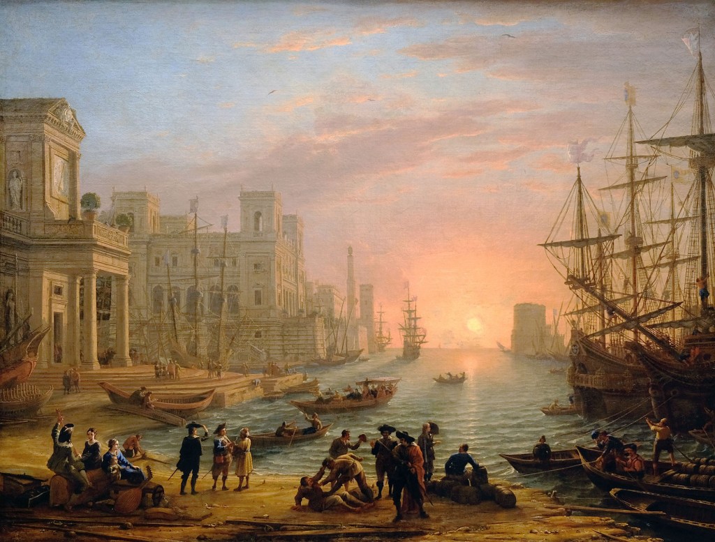 Claude Lorrain, Porto al tramonto, 1639