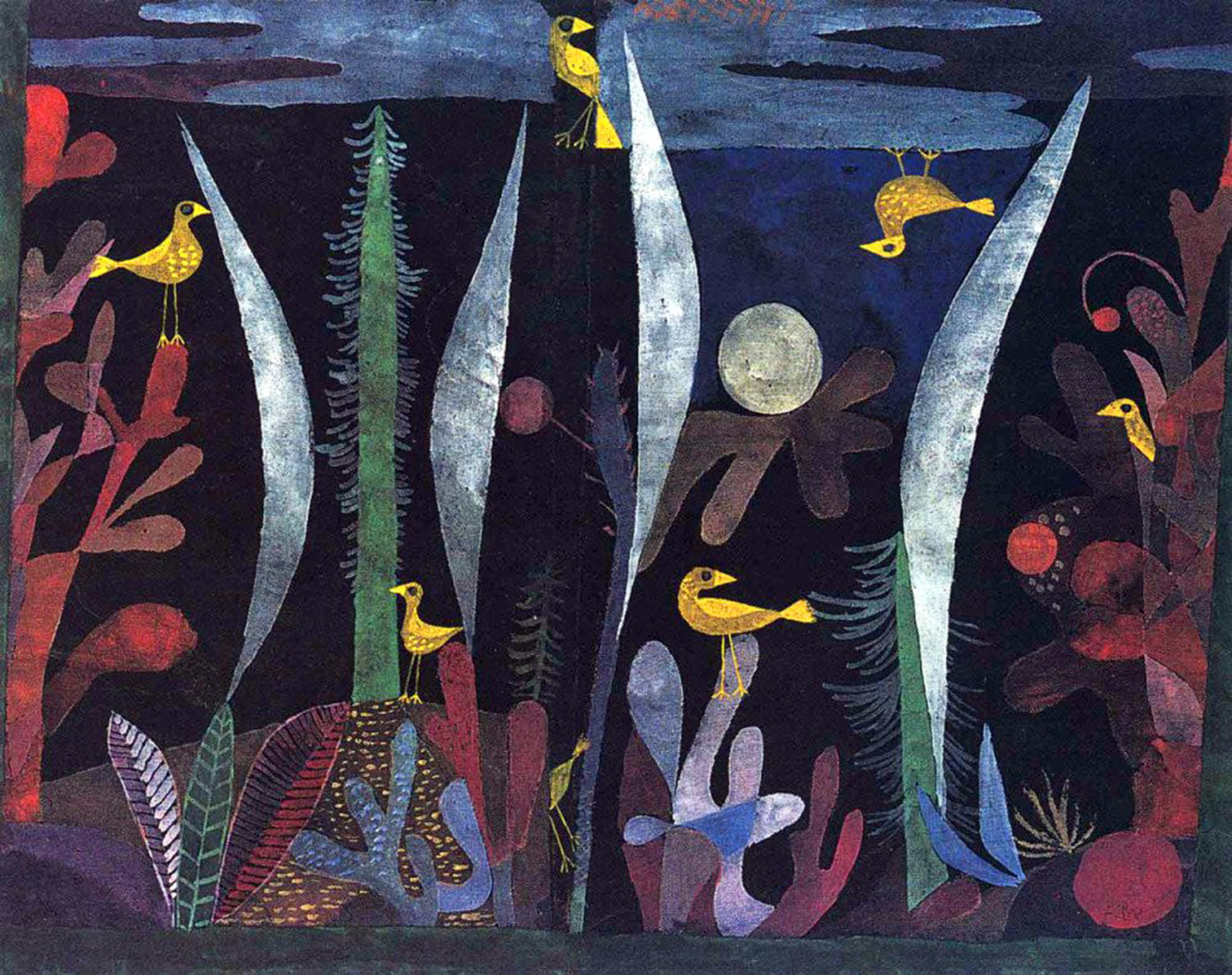 paul klee, paesaggio con uccelli gialli, 1923